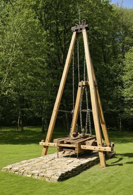"CATAPULT OF THE CENTURIES"
Labels:
Weapon Type: Counterweight trebuchet (13th century)
Materials: Oak beams, iron chains, stone/fire projectile.
Design: Gravity force (up to 10 tons) for throwing objects.
Technical parameters:
Range: 200–300 m
Projectile weight: 50–100 kg
Reload time: 15–30 minutes.