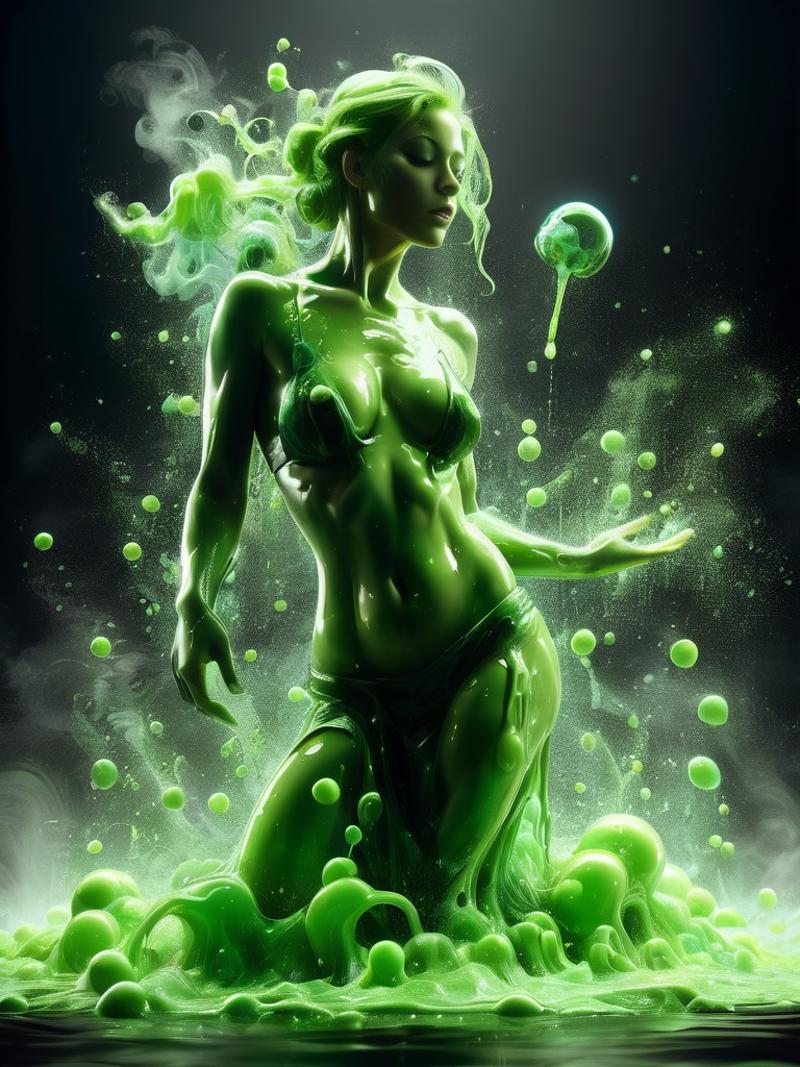 Green Alien Woman with Bubbling Green Ooze and Eggs.