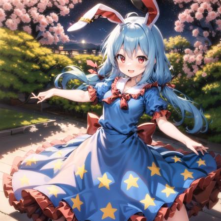 (masterpiece), best quality,1girl,seran,dress,seiran (touhou),frilled dress,blue hair,Rabbit ears,red eyes,twintails,low twintails  ,ear tag<lora:SeiranTouhouProject_v011:0.8>