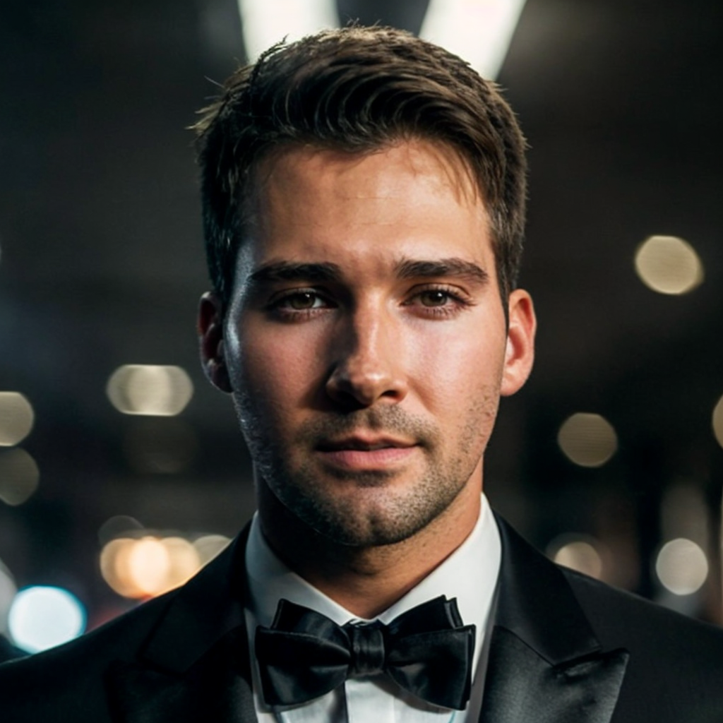 DSLR photo of jamesmaslow person using a tuxedo.face portrait.in blade runner.daylight.professional photography.high resolution.detailed photo.RAW.still film.f/16.uhd.hdr.4k <lora:jamesmaslow_55350:1>