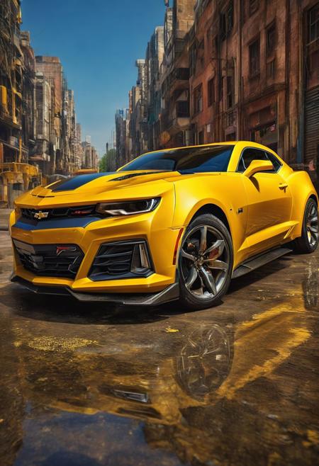 bumblebee transformers, car version, camaro ,photography, highly detailed, 8K, HDR, photorealism, naturalistic, lifelike, raw photo,H effect,real_booster