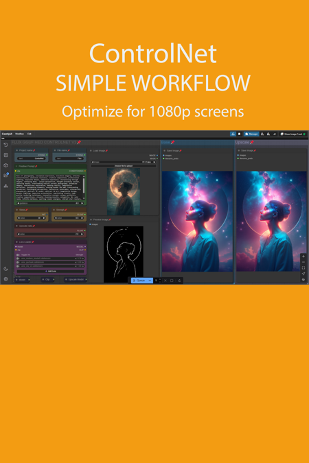 Controlnet v3 simple workflow FLUX | UPSCALE | LORA | GGUF | CIVITAI Metadata v3.1