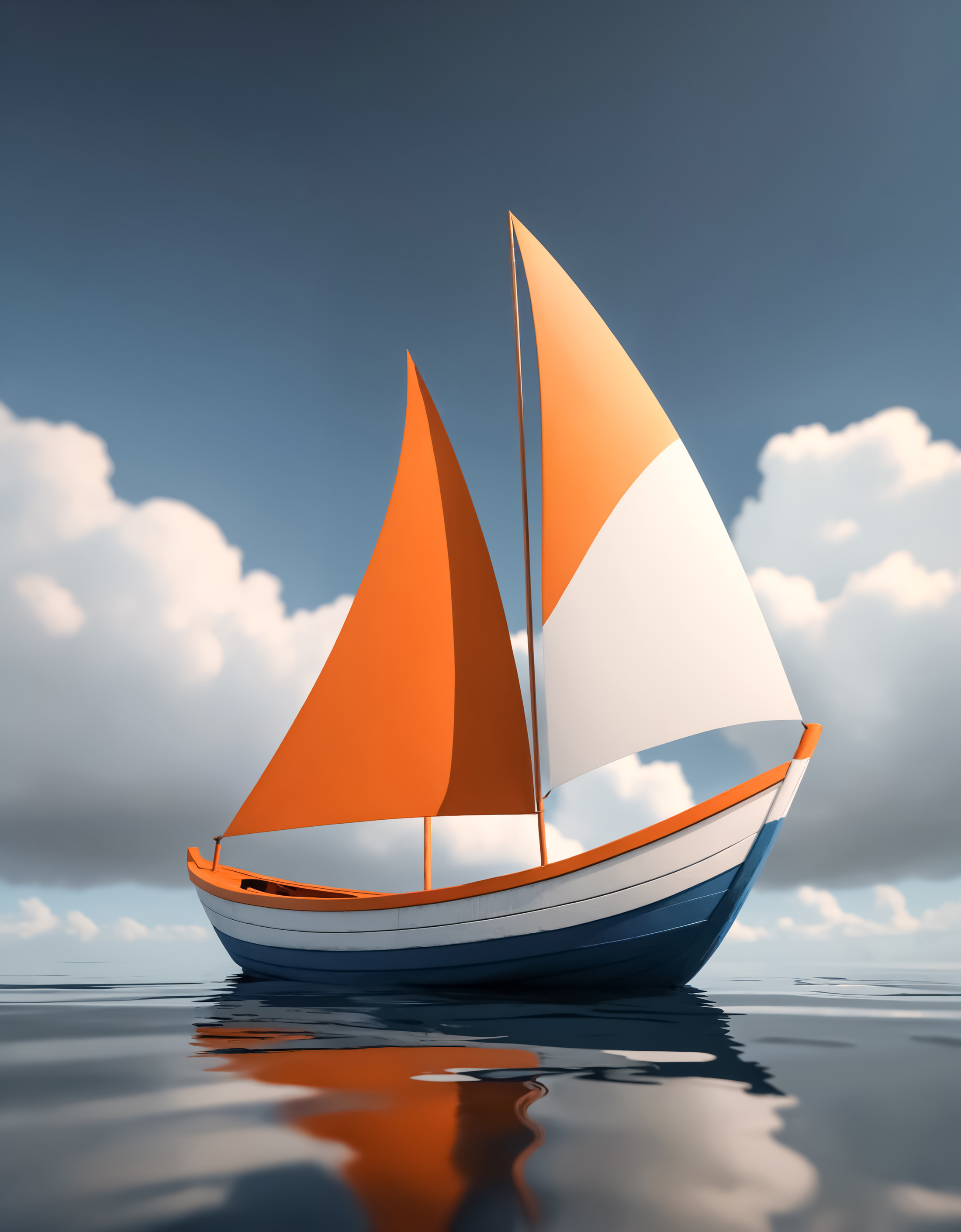 animation about a Boat, in the style of dark white and orange, minimal design, realistic painted still lifes, cartoonish i...