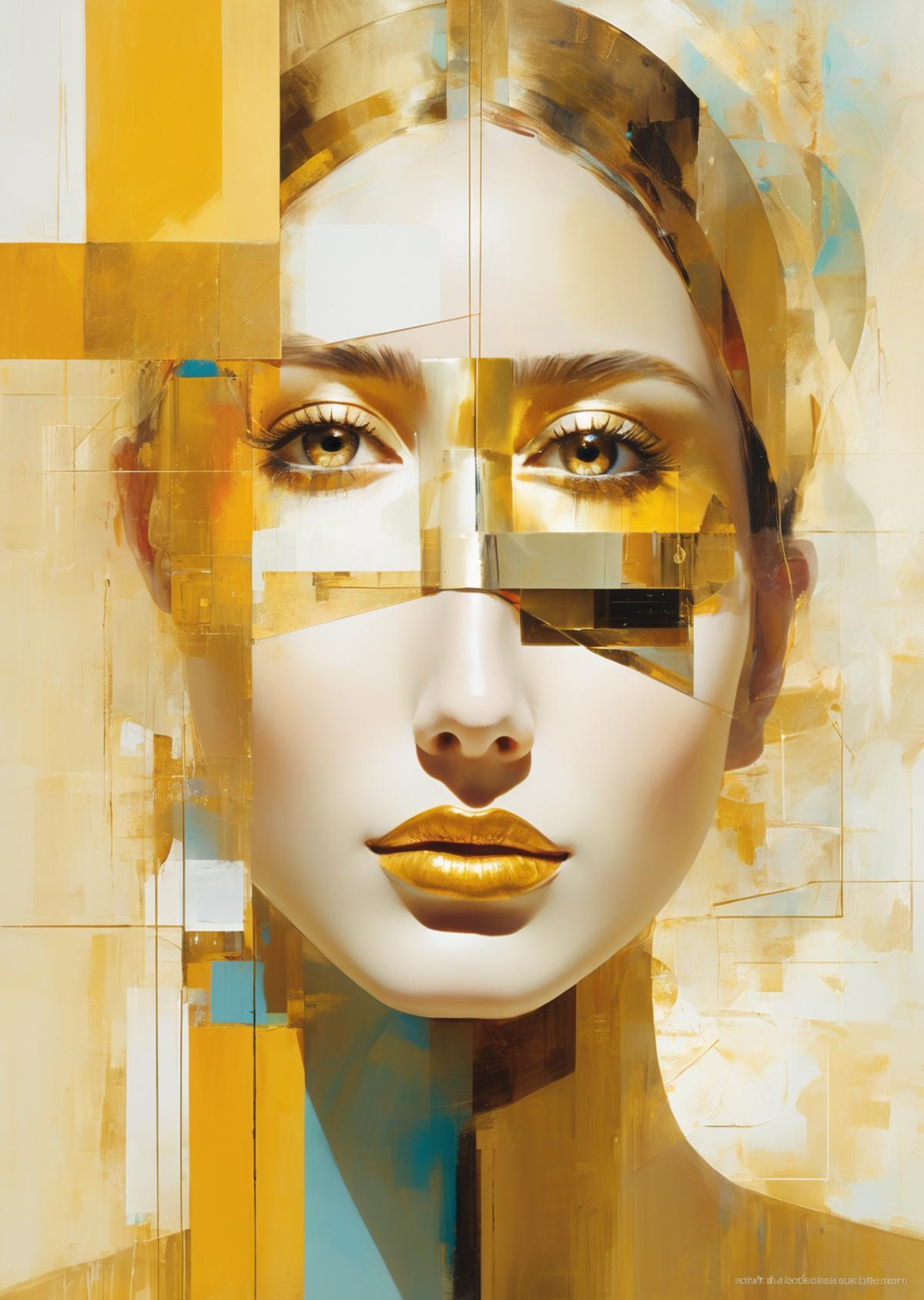 Golden Woman Portrait with Gold Makeup and Brown Eyes.