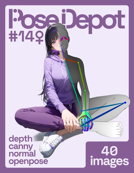 [OpenPose + Depth + Canny + Normal] Pose Depot #14F: Crossed Legs on Floor Pose Depot #14F