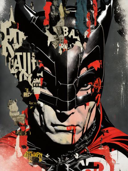 <lora:PunkCollage:1>punk collage of a batman 1966