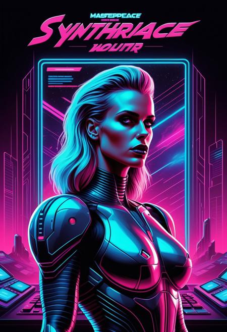 Dark, masterpiece, illustration, highly detailed, synthwave album cover, energetic, retro futuristic screen with a configurator to configure the perfect woman