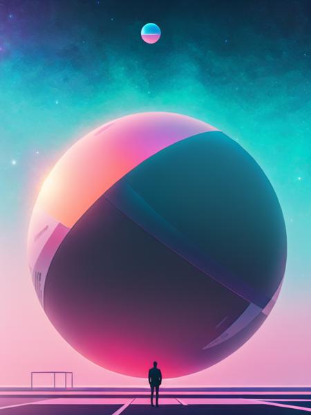 <lora:BeepleMikeWinkelmann:1>a man standing in front of a futuristic looking building with a giant ball on top of it by Beeple Mike Winkelmann