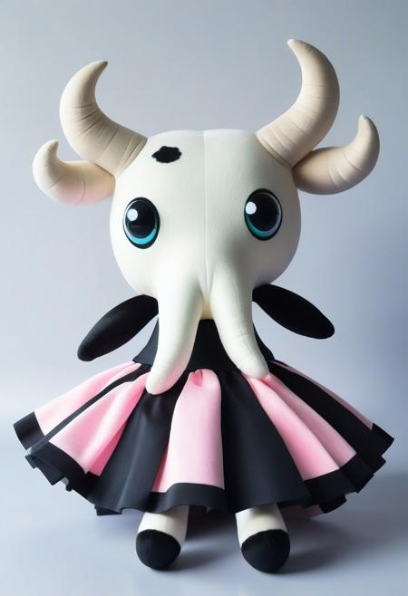 product showcase photo of a tentacled cow wearing a skirt with cute big eyes made out of ral-plsy