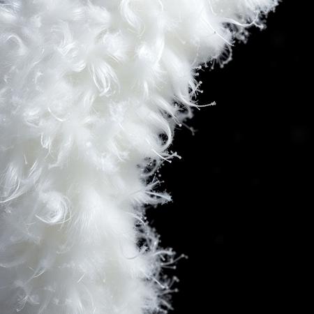 Hyper Detailed, Soft Textured Fur, Zoomed <zoom>, Micro Fibers, Cotton Picture, Molecule of White Powder Fuzz, Black Background, Speckles Flurry, Professional Shot, 2;3 Dynamic Shot, Relaxing, Close Up Shot
