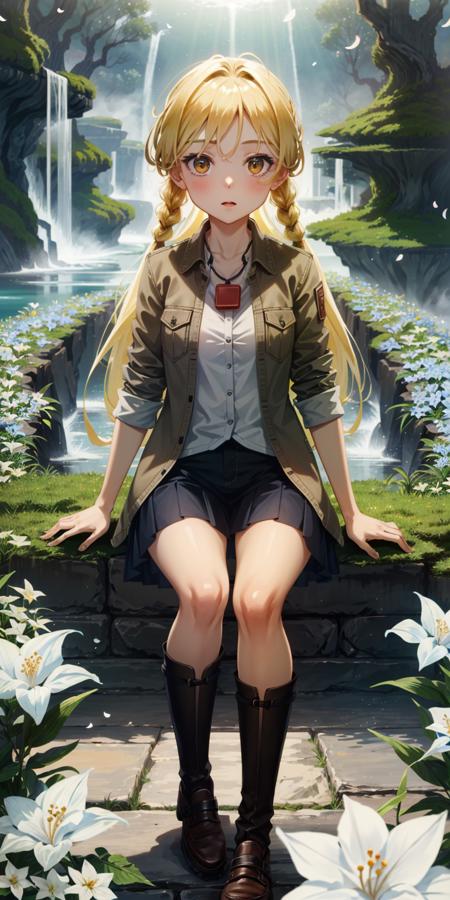 masterpiece, best quality; Riko, delver outfit, red whistle, solo; the fourth layer, garden of eternal fortunes, 8k, 4k, (highres:1.1), best quality;