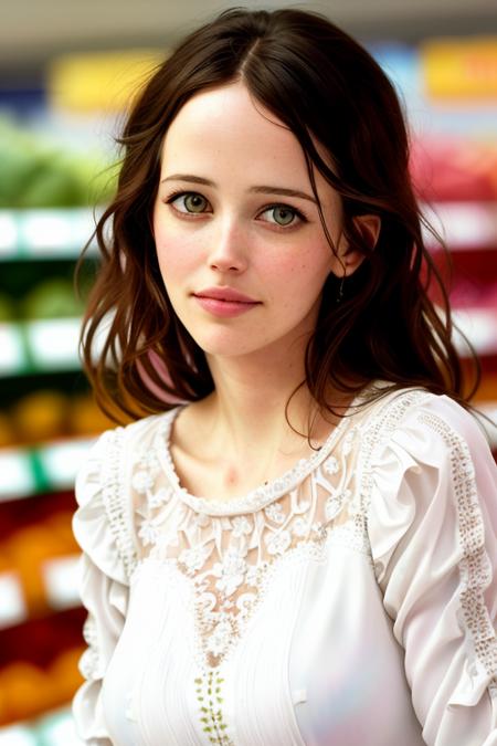 photo of beautiful (evagreen-4180:0.99), a woman, (tight long sleeve top:1.2), in a grocery store, natural light, (masterpiece:1.2) (photorealistic:1.2) (best quality) (detailed skin:1.2) (intricate details) (8k) (HDR) (cinematic lighting) (sharp focus), (looking at the camera:1.1), ((closeup, portrait:1.2))