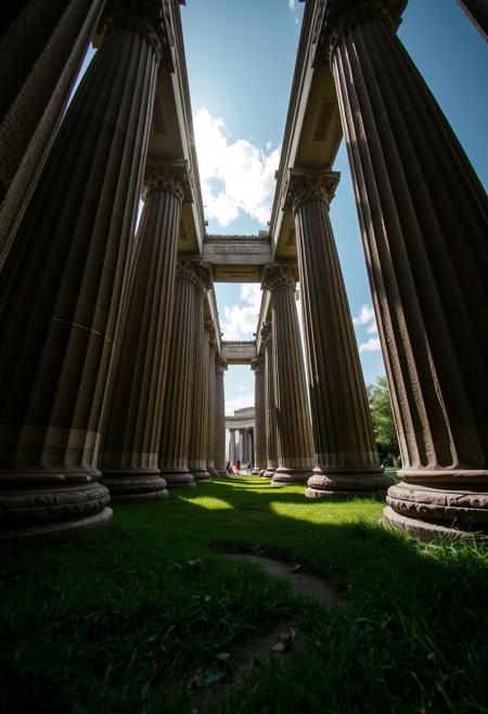 pleasant, view from a weird camera angle, "The Pillars of Experience", secret lab, dynamic