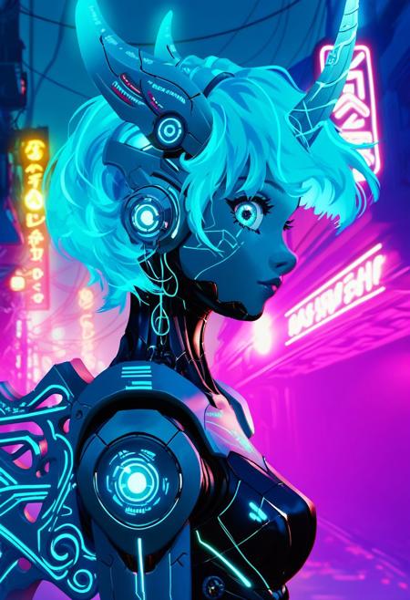 SmoothQualityPony, CyberpunkWorld, masterpiece, best quality, very aesthetic,  blue glow, blue hair, glowing, robot girl, scales, short hair, looking at viewer, dragon horns, minimalist lineless art, pony,
small breasts, neon horns, neon tail, neon armor, wide eyes, close-up, 
street, night, neon, body emphasis, wind effect, outdoor, neon lighting, dynamic lighting, intricate details,