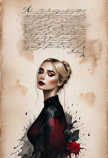 RAW profile photo, close-up, dark atmosphere, masterpiece, cinematic film still of a blonde beautiful woman, detailed eyes,eyeliner, darkred lipstick, black lace turtleneck dress, tack sharp focus on eyes, Sensual, lustful, seductive,  intricate, ultra detailed, 8k, <lora:MS_DitavT_V1_32:0.6>