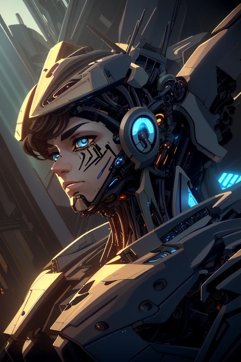 portrait Anime cyberpunk cyborg girl in mechanical