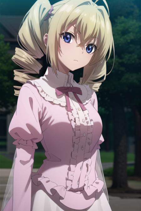 ravelphenex, <lora:ravel phenex anime s1-lora-nochekaiser:1>,
ravel phenex, blue eyes, blonde hair, twintails, drill hair, antenna hair,
BREAK dress, bow, pink dress, puffy sleeves, long sleeves, frills,
BREAK indoors, classroom,
BREAK looking at viewer, (cowboy shot:1.5),
BREAK <lyco:GoodHands-beta2:1>, (masterpiece:1.2), best quality, high resolution, unity 8k wallpaper, (illustration:0.8), (beautiful detailed eyes:1.6), extremely detailed face, perfect lighting, extremely detailed CG, (perfect hands, perfect anatomy),