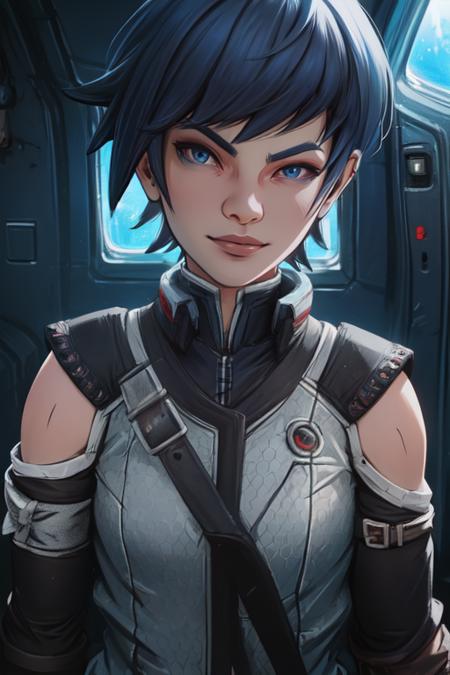 Ava, short blue hair, blue eyes, small nose ring, 
fingerless gloves, jacket, elbow gloves,
standing, upper body, relaxing,  close up,
outer space, monk temple, smug, smirk, 
 (insanely detailed, beautiful detailed face, masterpiece, best quality) 
 <lora:Ava-10v4:0.7>