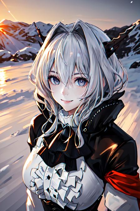 detailed face, detailed eyes, award winning, gray eyes, winter, snow,  smile,  looking at viewer, 1girl,    best quality, reflective skin, reflective hair, masterpiece, highres, best quality, solo, cinematic lighting,   <lora:TalulahVer1:1>