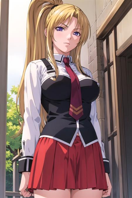 masterpiece, best quality,1girl,solo,<lora:Kaori_Saeki_uniform1-000012:0.7>,(mature female:1.4),head, cowboy shot,saeki kaori,school_uniform,looking at viewer,