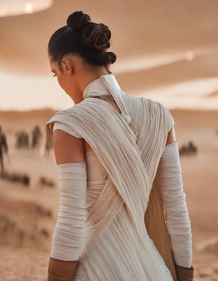 breathtaking sksjedi woman, from behind, looking to a scifi scenario, analog style (look at viewer:1.2) (skin texture), close up, cinematic light, sidelighting, Fujifilm XT3, DSLR, 50mm,, professional, 4k, highly detailed <lora:Rey:1.2> . award-winning, professional, highly detailed