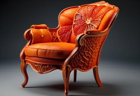 Fancy Arm chair in blood orange style, detailed, high quality, vibrant colors