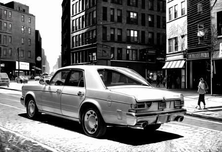 banhua, girl, car, street,  newyork,   <lyco:banhua-000003:1.0>,best quality,masterpiece, Monochromatic printmaking,