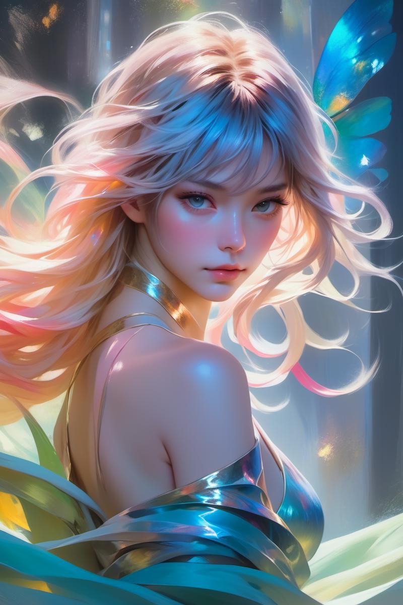 A beautiful illustration of a woman with long blonde hair, blue eyes, and a golden dress.