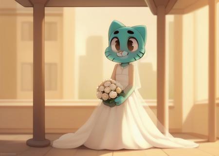 <lora:fluffyrock-quality-tags-v4:1.0> (best quality, good quality:1.4), detailed eyes, depth of field, (by eupharrow:1.3), full-length portrait, detailed background, male, anthro,  <lora:Gumball_Watterson:1.0> gumball watterson, feline, blue fur, brown eyes, wedding dress, wedding veil, smile, happy, holding bouquet, bus stop, waiting, day,