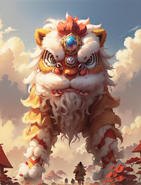 xingshi, lion costume, extra detailed, 8k, 4 legs,  outdoors, beautiful sky,  close up, high resolution,  <lora:xingshi-v1:1>, (Anime Scene, Toonshading, Satoshi Kon, Ken Sugimori, Hiromu Arakawa:1.2), (Anime Style, Manga Style:1.3), Low detail, sketch, concept art, line art, webtoon, manhua, hand drawn, defined lines, simple shades, minimalistic, High contrast, Linear compositions, Scalable artwork, Digital art, High Contrast Shadows, glow effects, humorous illustration, big depth of field, Masterpiece, colors, concept art, trending on artstation, Vivid colors, dramatic