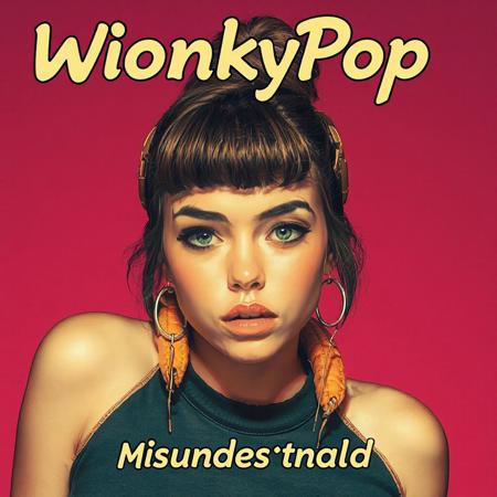 high quality design aesthetics, detailed, hip hop, alternative pop, pop album cover, young white woman, artist name "WonkyPop", album title "Misunderstood"