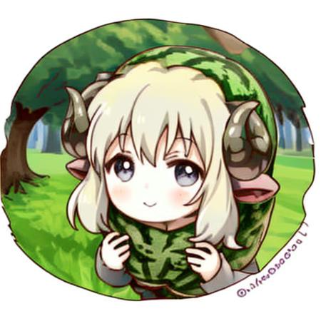 detailed face, field, trees, scenic, round, sheep horns, drawing, simple drawing, <lora:watamelon-10:0.6> (watamelon:1.3) <lora:namori-15:0.7>