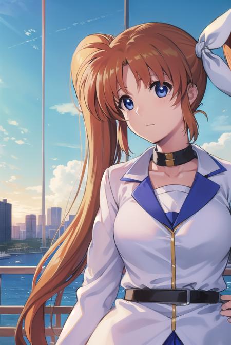 nanohatakamachi, <lora:nanohatakamachi-lora-nochekaiser:1>,
nanoha takamachi, (takamachi nanoha:1.5), long hair, blue eyes, brown hair, hair ribbon, (side ponytail:1.5), white ribbon,
BREAK magical girl, jacket, collar, puffy sleeves, long sleeves, white jacket,
BREAK looking at viewer, full body, upper body,
BREAK outdoors, city, sky,
BREAK <lyco:GoodHands-beta2:1>, (masterpiece:1.2), best quality, high resolution, unity 8k wallpaper, (illustration:0.8), (beautiful detailed eyes:1.6), extremely detailed face, perfect lighting, extremely detailed CG, (perfect hands, perfect anatomy),