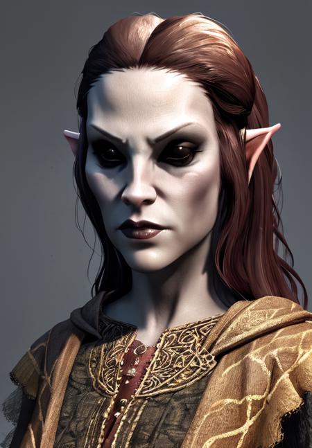 1girl, <lora:Dunmer-Female:0.8>, Dunmer-Female, 1girl, solo, portrait,, (masterpiece, best quality, absurdres, detailed, ultra-detailed:1.3), charming