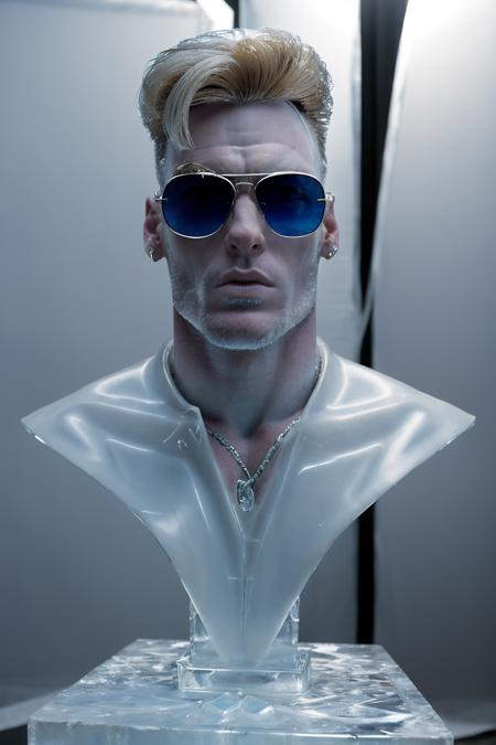 photo of a vanilla_ice, a man as a (made_of_ice:1.3), on a pedestal, modelshoot style, photo of the most beautiful artwork in the world, High Detail, Sharp focus,in the middle of a square, full body, (closeup), sunglasses   <lora:made_of_ice:0.5>
 <lora:vanilla_ice:1>