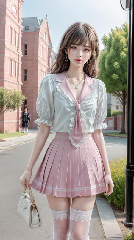 pleated skirt,pink skirt,pink sailor collar,