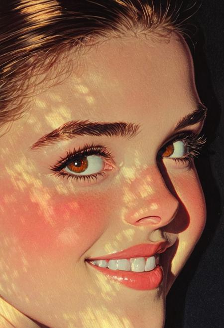 [by ((((Pascale Campion)) and Ilya Kuvshinov) and Yuumei): (high detail raw amateur photograph, skin pores, realistic skin detail, , sultry smile,):0.65], 18 year old female Olympian, viewed from an angle, face and breast focus, sultry smirk, [perfect eyes: perfect ( brown :1.20) eyes:0.99], (shadow and sunlight from outside:0.60)
<lora:novuschroma pastels on black 2:0.35> <lora:Hyperdetailed Colored Pencil v2:0.25> <lora:EnvyStudioPortraitXL01:0.25>