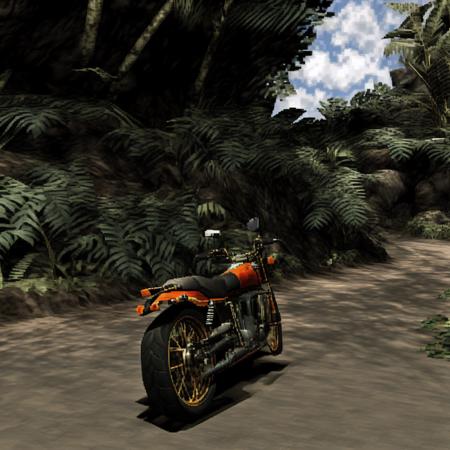 A motorcycle in the jungle, pixelated, ps1 style <lora:RetroJoyPS1:0.8>