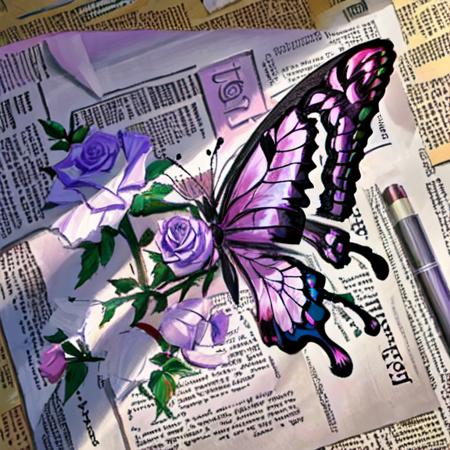 butterflyRose Rose drawing color paper background newspaper background