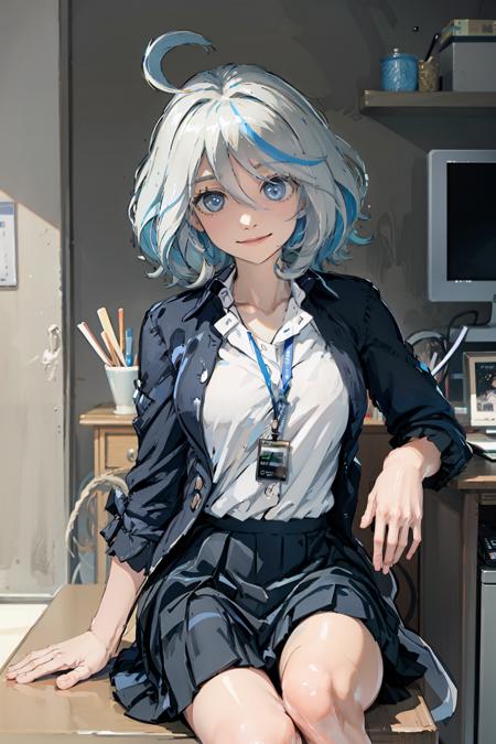 anime girl with short blue hair and blue eyes