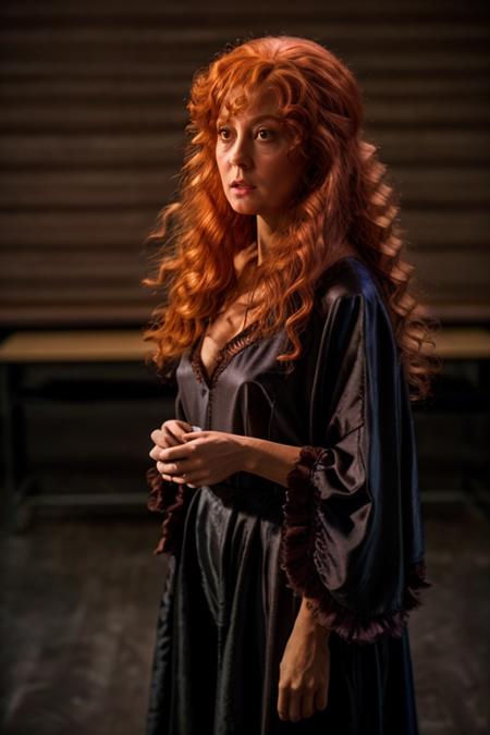 hag costume ,  classroom , night  <lora:Susan_Sarandon:1> masterpiece, best quality, detailed face, solo, a woman, mature s1873s, red hair, long_hair, looking_at_viewer