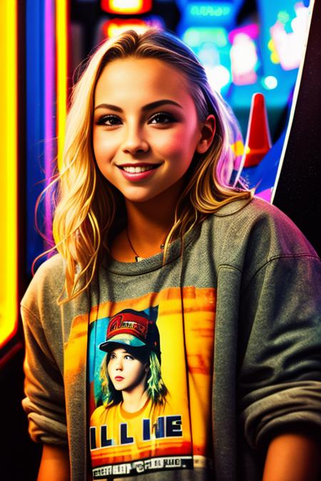 ((wide angle)) ((movie poster)), ((wearing casual grunge clothes)) ((at an arcade)), ((looking at camera)), big smile, JordynJones  <lora:JordynJones:0.6>, Detailed, Detailed pretty face, Sharp Focus, (Detailed and intricate), Leica 35mm F2.8, Fuji Superia Reala 100