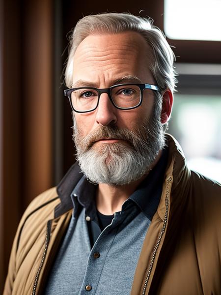 photo of (LuckyHank:0.99), a bearded man wearing glasses, wearing a Black puffer jacket, grey sweater, with a blue jeans,  detailed face, realistic skin, high quality, (brown eyes:1.1), Leica 50mm, f1. 4, natural light, grainy, (high detailed skin:1.2)