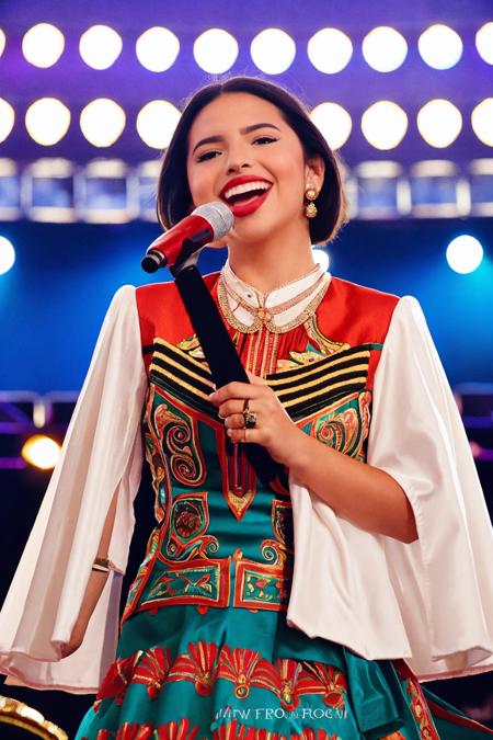<lora:Angela_Aguilar:0.8>, <lora:ä¸ç©è°èä¸¨æé¨ä¿®å¤2.0_V2.0:0.6>, Raw photo of Angela Aguilar wearing a Mariachi outfit singing at a concert in an outdoor stage at night, perfect hands, delicate hands, sharp focus on subject, happy, Shot with a Nikon F3 and a 35mm f/2 lens, using Kodak Portra 400 film stock