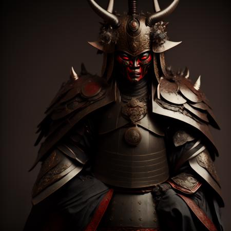 photo rendition of Shogunate Period Demon in Edo style Armor (OniShogunate style:1) <lora:djzOniShogunate:0.8)