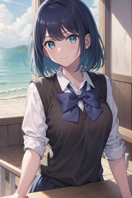 akanekurokawa, <lora:akanekurokawa-lora-nochekaiser:1>,
akane kurokawa, aqua eyes, blue hair, medium hair, sidelocks,
BREAK black sweater vest, blue bow, blue bowtie, bow, bowtie, collared shirt, long sleeves, puffy sleeves, school uniform, shirt, sweater vest, white shirt,
BREAK looking at viewer,
BREAK indoors, classroom,
BREAK <lyco:GoodHands-beta2:1>, (masterpiece:1.2), best quality, high resolution, unity 8k wallpaper, (illustration:0.8), (beautiful detailed eyes:1.6), extremely detailed face, perfect lighting, extremely detailed CG, (perfect hands, perfect anatomy),