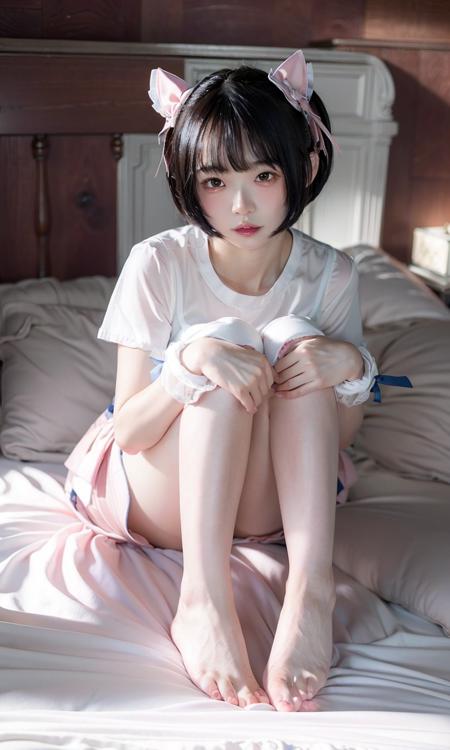 (masterpiece, best quality:1.3), 1 young girl, smile,jirai fashion with pink ,blouse ,blue hair, long hair, looking at viewer,8k,raw,bed,white socks,night,1woman,round face,old house,nsfw,nude,<lora:xinbaoxinbao_v3:0.8>, <lora:LoraLandmineGirlFashion_v20:0.8>,