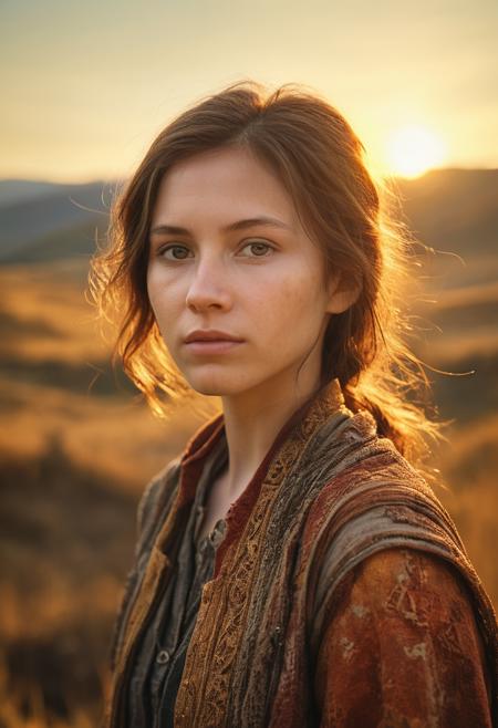 young woman, lost in the valley of death, golden hour, soft focus, close-up, realistic photo, vivid colors, OverallDetailXL,