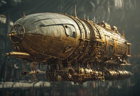 realistic photo, raw image, ultra resolution, Hasselblad, 85mm f/5.6, best quality, ((masterpiece)), (maximum details), airship, fantastical machiner, intricate, steampunk, brass accent, retro-futuristic style