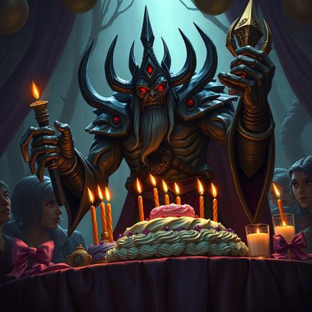 The lich king from world of warcraft in a birthday party